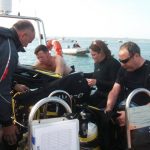 Divers getting ready on the boat